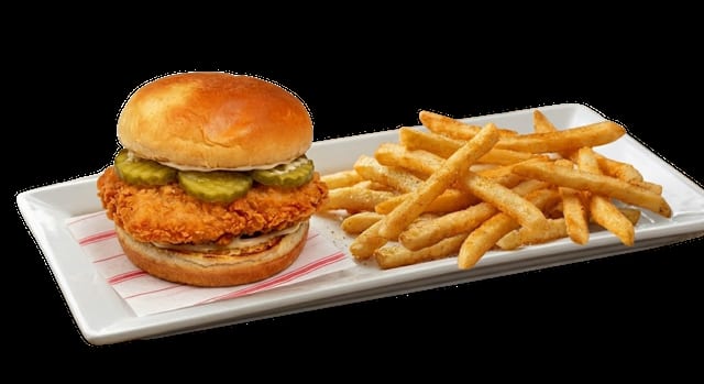 Chicken Sandwich, Fries & a Can of Soda..