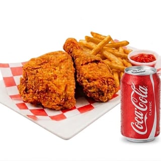 2 Pc. Fried chicken, fries & a can of soda